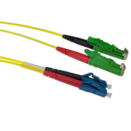 ACT LSZH Singlemode 9/125 OS2 fiber cable duplex with E2000/APC and LC/UPC connectors 2m Yellow