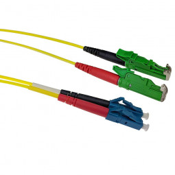 ACT LSZH Singlemode 9/125 OS2 fiber cable duplex with E2000/APC and LC/UPC connectors 7m Yellow