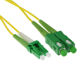 ACT LSZH Singlemode 9/125 OS2 fiber cable duplex with LC/APC8 and SC/APC8 connectors 1m Yellow