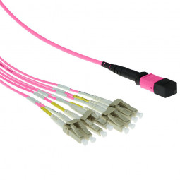 ACT Multimode 50/125 OM4 fanout 1 X MTP female - 4 X LC duplex 8 fibers 3m Pink