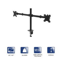 Akyga AK-MB-02 Dual Monitor Arm Double Desk Mount 2x10kg VESA 75x75mm / 100x100mm 15-32