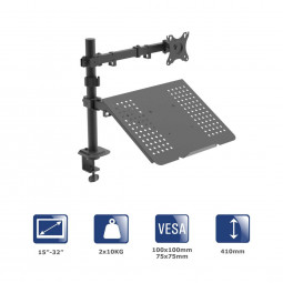 Akyga AK-MB-04 Monitor Arm with Laptop Table Desk Mount with Tray 10kg VESA 75x75mm / 100x100mm 15-32