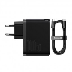 Baseus GaN USB-C + USB-A 100W + cable 1m Black