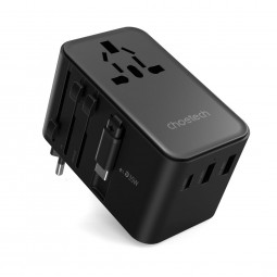 Choetech  PD5020 35W EU/US/AUS/UK Travel Adapter with Built-in USB-C Cable Black