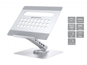 Conceptronic  DONN27G Laptop Stand with 7-in-1 USB 3.2 Gen 1 Docking Station