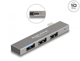 DeLock 3 Port Slim USB Hub with USB Type-C to 1x USB 10 Gbps USB Type-A + 2x USB 2.0 Type-A