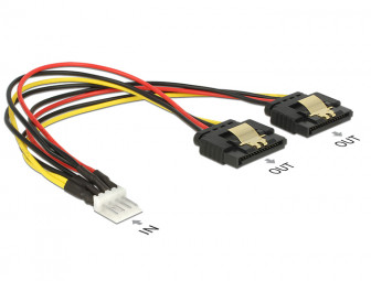 DeLock Cable Power Floppy 4pin male > 2x SATA 15pin female metal 20cm