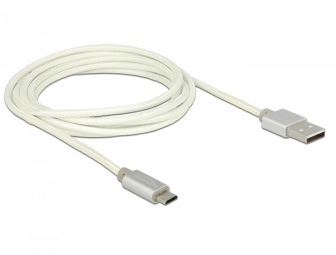 DeLock Data and Charging Cable USB 2.0 Type-A male>USB 2.0 Micro-B male with textile shielding white 200cm