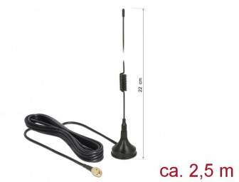 DeLock LTE Antenna SMA plug 2 dBi fixed omnidirectional with connection cable RG-174 2,5m outdoor Black