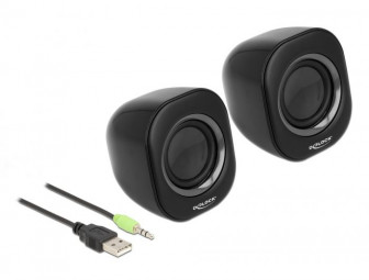 DeLock Mini Stereo PC Speaker with 3.5mm Stereo Jack male and USB Powered Black/Grey