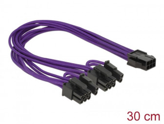 DeLock Power Cable PCI Express 6 pin female > 2 x 8 pin male textile shielding Purple