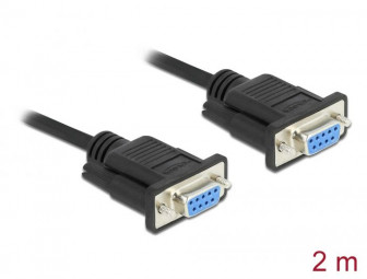 DeLock Serial Cable RS-232 D-Sub 9 female to female null modem with narrow plug housing - CTS / RTS auto control 2m Black