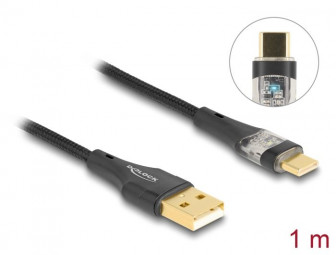 DeLock USB 2.0 Cable Type-A male to USB Type-C male with Fast Charging 60 W transparent 1m Black