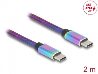 DeLock USB 2.0 Cable USB Type-C male to male with metal jacket iridescent PD 3.0 60W 2m