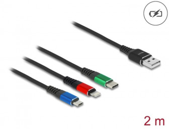 DeLock USB Charging Cable 3in1 Type-A to Lightning/Micro USB/USB Type-C 2m 3-coloured Black