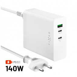 FIXED hálózati töltőállomás, 2xUSB-C/1xUSB, GaN technológia, PD 3.1 támogatás, 140W, fehér