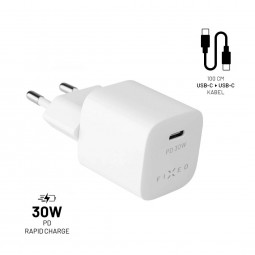 FIXED Mini Travel Charger 30W + USB-C/USB-C Cable, white