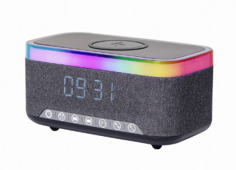 Gembird DAC-SPKBT-QC15-BK Digital alarm clock with speaker wireless charging function black/grey