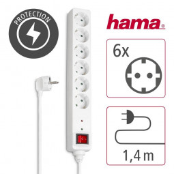 Hama Túlfeszültségvédő Kapcsolóval 6DIN 1,4m White