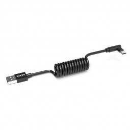 Port Designs 10 USB-C 90° Spring Spiral Cable - USB-A Black