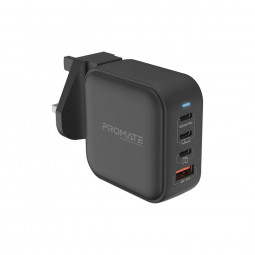 Promate  GaNPort4-100PD 100W Power Delivery GaNFast Charger with Quick Charge 3.0 Black