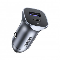 UGREEN 30W USB-C Car Charger with PD & QC 3.0 Dual Ports Space Gray