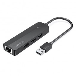 Vention 3-Port USB 2.0 Hub with 100m Ethernet Adapter 0,15m Black