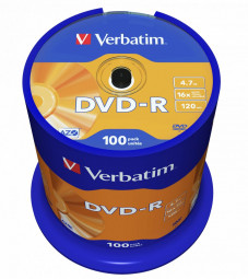 Verbatim DVD-R 4,7Gb 16x Hengeres 100db/csomag (100-as címke)